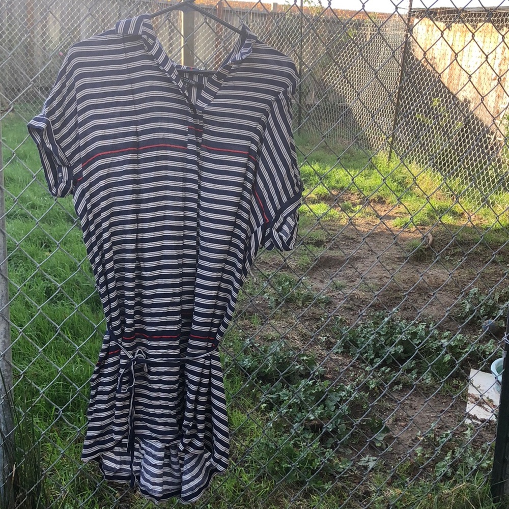 Striped Navy Dress with Tie